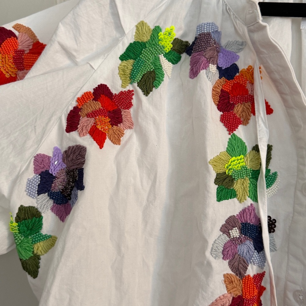 The Shirt Rochelle Behrens Minka 3/4 Sleeve Sequin Blouse White XS SOLD OUT - Picture 12 of 17